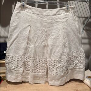 LOFT Cream A-Line Skirt with Eyelet Trim